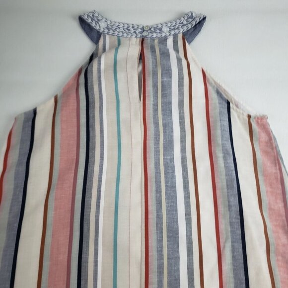 THML Vertical Striped Sleeveless Dress Womens Medium Cream High Neck Embroidered - Picture 6 of 11